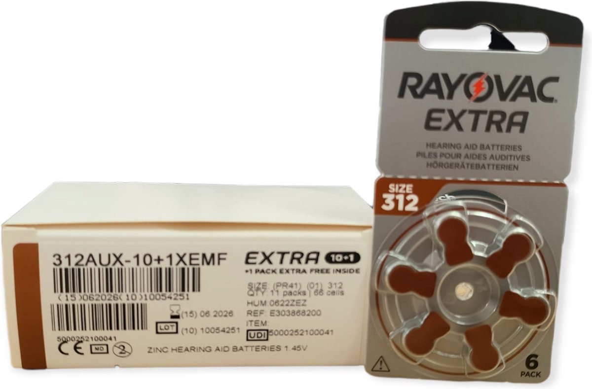 Rayovac Extra P312 10 + 1 pack | hoortoestel batterij bruine sticker voordeel pak