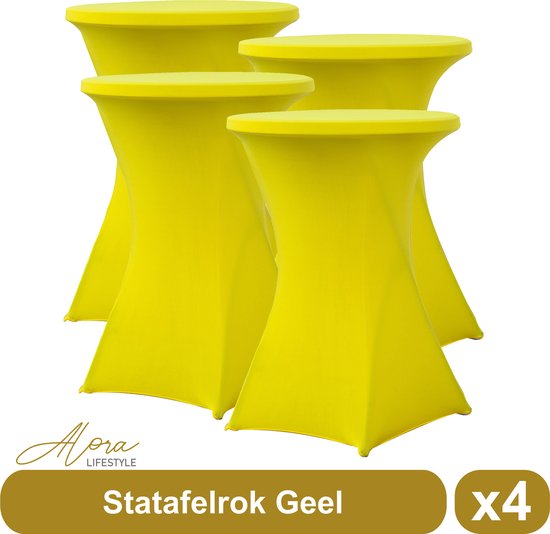 Statafelrok geel 80 cm - per 4 - partytafel - Alora tafelrok voor statafel - Statafelhoes - Bruiloft - Cocktailparty - Stretch Rok - Set van 4