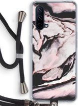 Case Company® - Hoesje met koord geschikt voor OnePlus Nord CE 5G hoesje met Koord - Roze stroom - Telefoonhoesje met Zwart Koord - Bescherming aan alle Kanten en Over de Schermrand