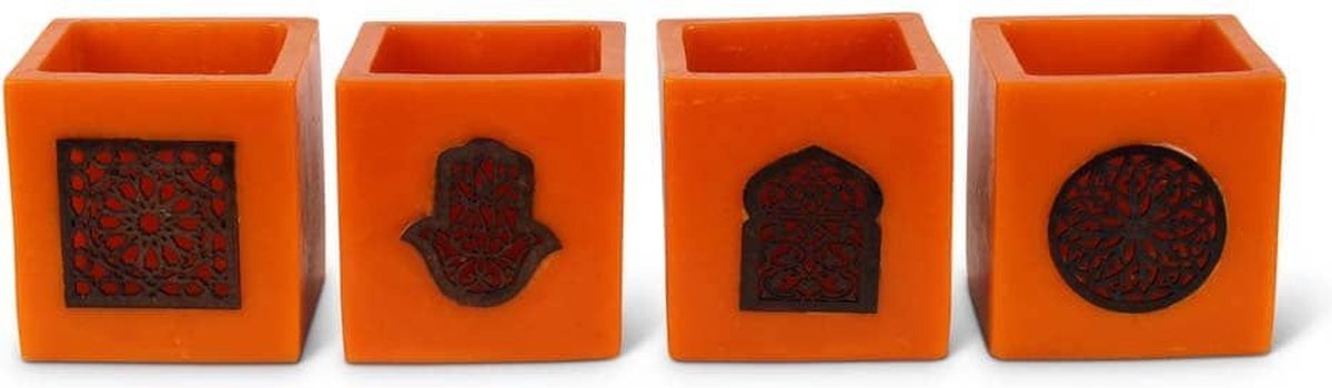 Safaary - Marokkaanse Waxinelichthouder Oranje Ø 12 x 12cm-Vierkant patroon
