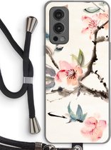 Case Company® - Hoesje met koord geschikt voor OnePlus Nord 2 5G hoesje met Koord - Japanse bloemen - Telefoonhoesje met Zwart Koord - Bescherming aan alle Kanten en Over de Schermrand