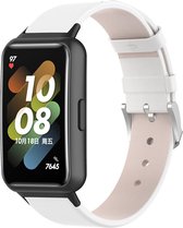Leer Smartwatch bandje - Geschikt voor Huawei band 7 leren bandje - wit - Strap-it Horlogeband / Polsband / Armband - Huawei band 7