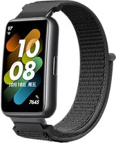 Nylon Smartwatch bandje - Geschikt voor Huawei band 7 nylon bandje - zwart - Strap-it Horlogeband / Polsband / Armband - Huawei band 7