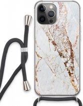 Case Company® - Hoesje met koord geschikt voor iPhone 13 Pro Max hoesje met Koord - Goud marmer - Telefoonhoesje met Zwart Koord - Extra Bescherming aan alle Kanten en Over de Schermrand