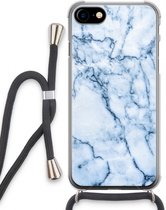 Case Company® - Hoesje met koord geschikt voor iPhone SE 2020 hoesje met Koord - Blauw marmer - Telefoonhoesje met Zwart Koord - Extra Bescherming aan alle Kanten en Over de Schermrand