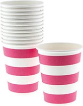 12 gobelets en papier rose vif à rayures blanches 250 ml - Articles de fête d'anniversaire - Gobelets de fête d'anniversaire - Soda/Limonade - Haut de 8 cm de diamètre - 9,5 cm de haut