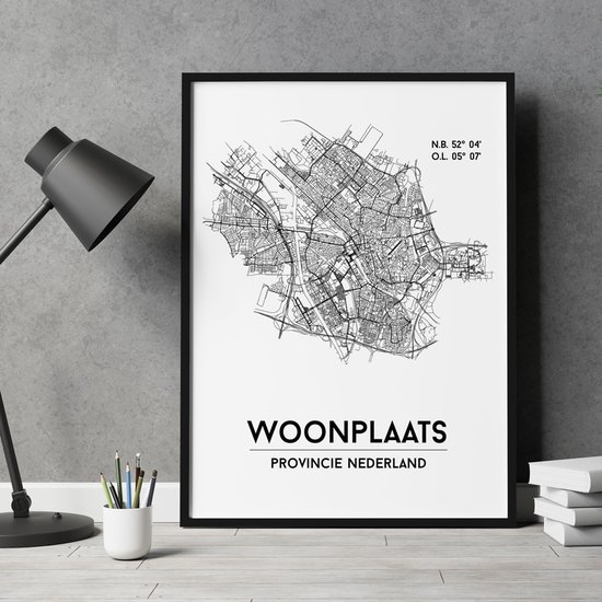 Exmorra city poster, A3 (30x40 cm) met lijst, plattegrond poster, woonplaatsposter, woonposter