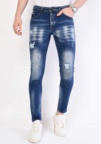 Heren Slim Fit Jeans met Verfspatten Stretch - 1057 - Blauw