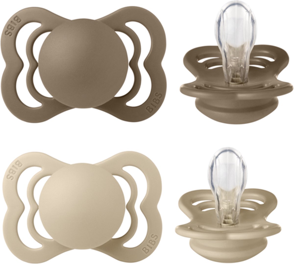 Goedkoopste Bibs Supreme Vanilla/Dark Oak 0-6 mnd 2 Stuks Silicone Fopspeen 160336