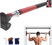 IGOODS - Pull up bar - Incl. Fitness Handschoenen - Multifunctionele Optrekstang - 72-92 cm Verstelbaar in Lengte - 300kg Belastbaar - Zwart & Rood