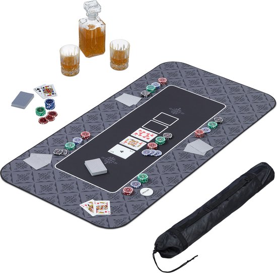 pokerkleed 120 x 60 cm - speelkleed voor Texas Hold'em - antislip pokermat - polyester - zwart