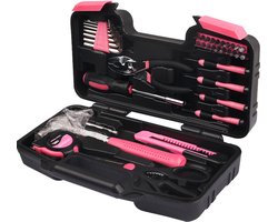Toolsforwoman-Gereedschapkoffer voor vrouwen-Roze-39 delig-gereedschap-hobby-roze hamer
