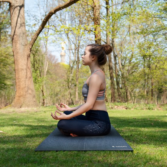 EKE Opvouwbare kurk-yogamat, 5 mm dik, standaardformaat, opvouwbaar, licht en draagbaar, ideaal voor yoga, pilates, fitness, sport, training