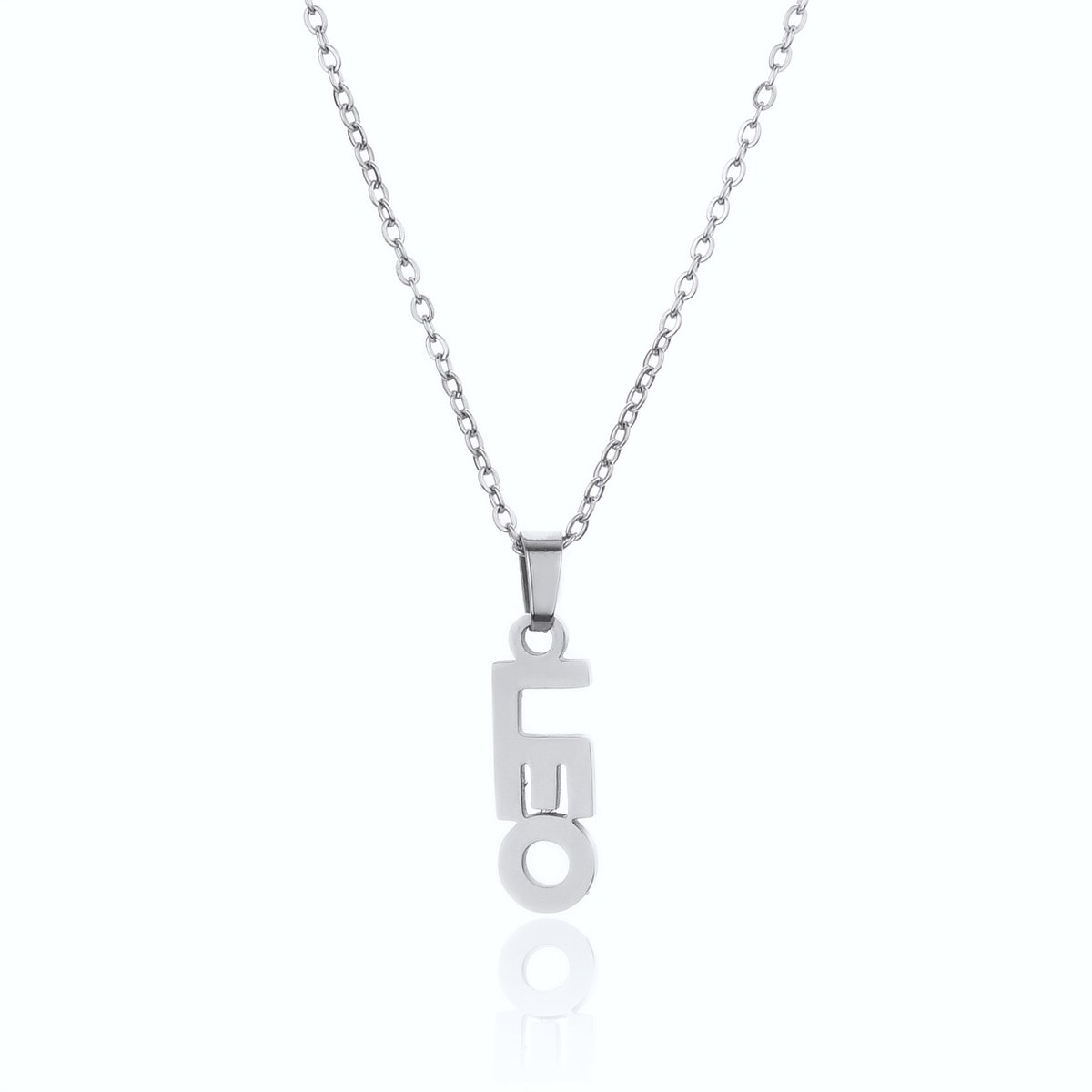 ICYBOY 18K Roestvrije Stalen Ketting Met Zodiac Sterrenbeeld Letters Pendant [Leeuw] [45 cm] Silver Plating Stainless Steel Letter Necklace Vertical Horoscope Necklace