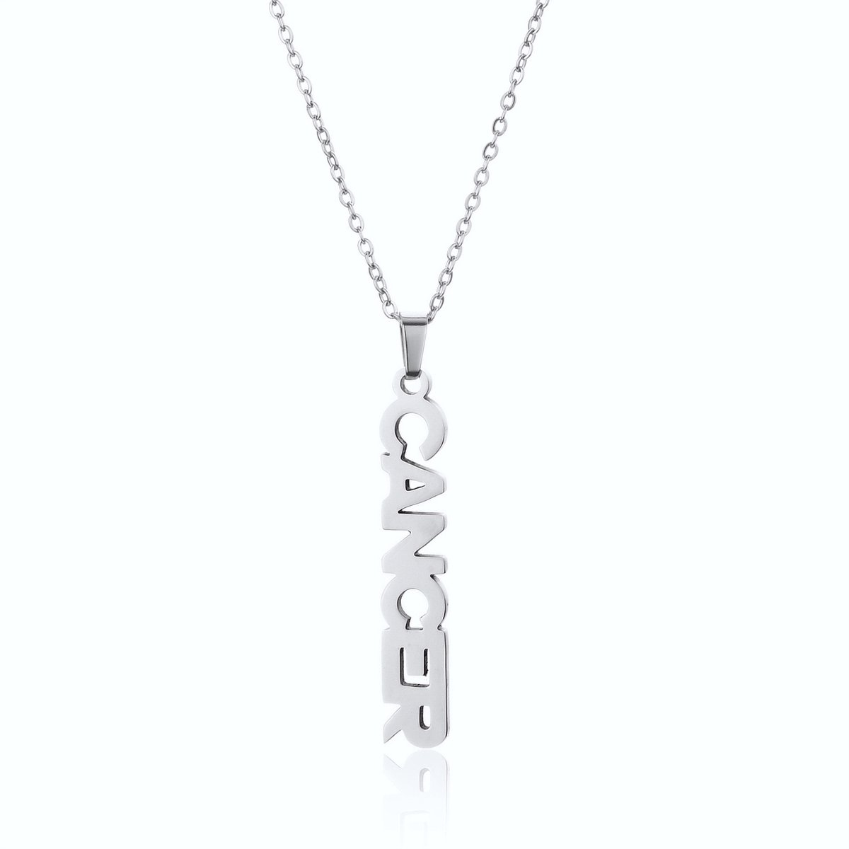 ICYBOY 18K Roestvrije Stalen Ketting Met Zodiac Sterrenbeeld Letters Pendant [Kreeft] [45 cm] Silver Plating Stainless Steel Letter Necklace Vertical Horoscope Necklace