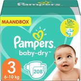 Pampers - Bébé Dry - Taille 3 - Boîte mensuelle - 208 couches