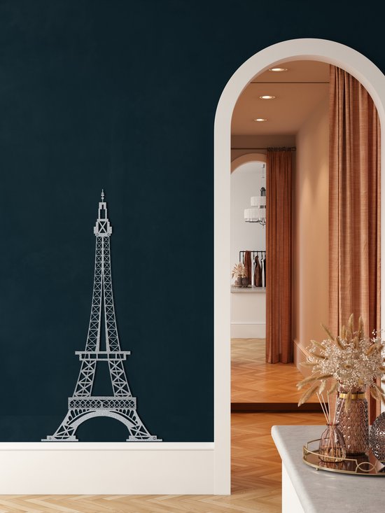 Wanddecoratie | Eiffeltoren / Eiffel Tower| Metal - Wall Art | Muurdecoratie | Woonkamer |Zilver| 58x120cm