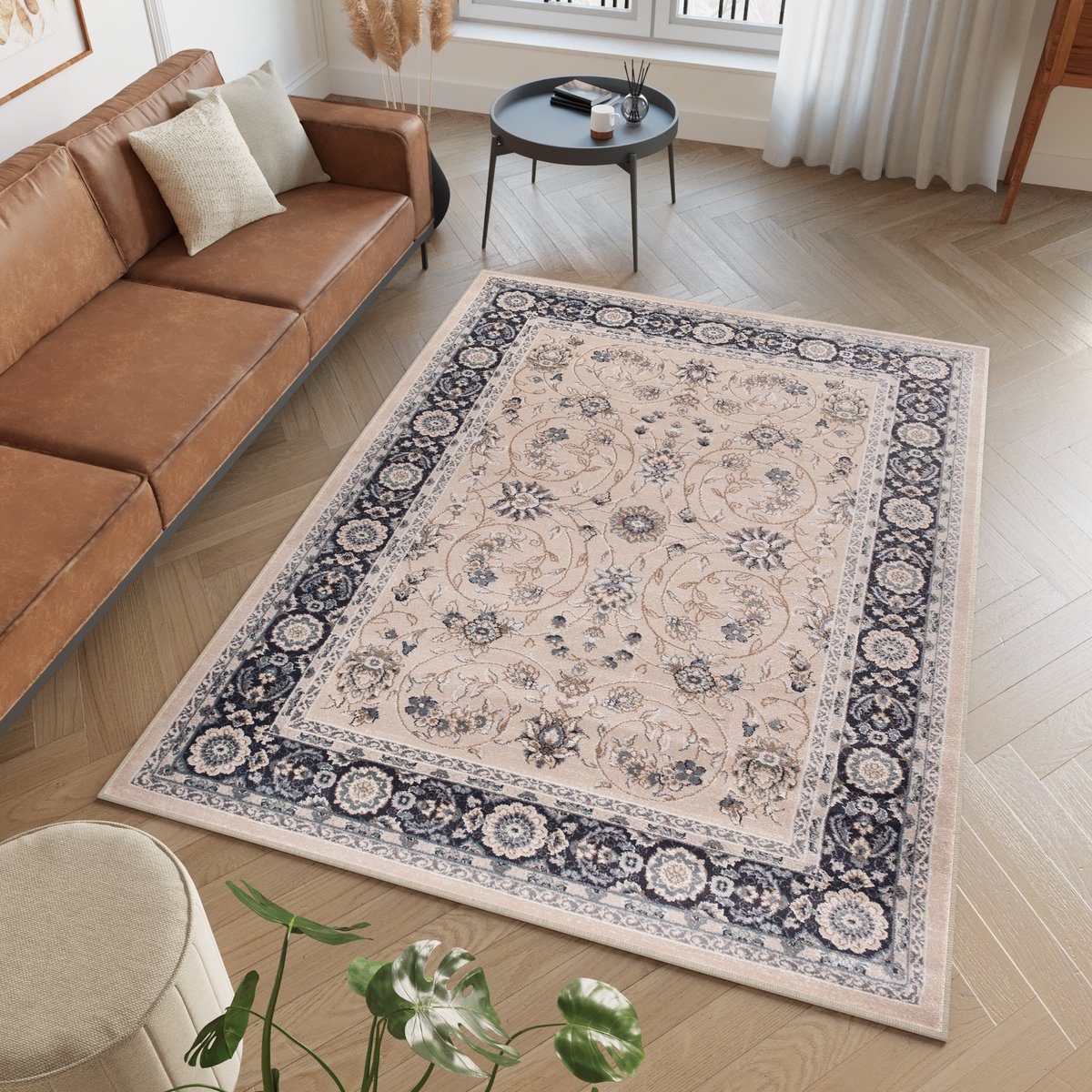 Tapiso Colorado Vloerkleed Beige Zwart Modern Oriental Tapijt Maat- 140x200