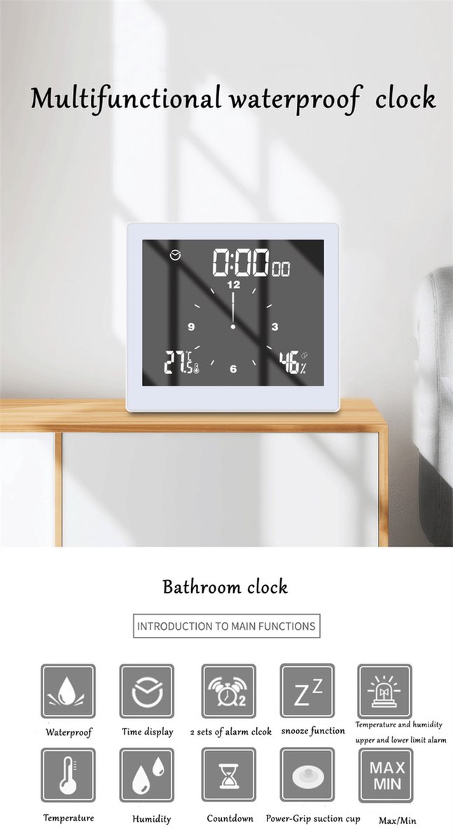 Douche klok 5in1 (2022 model) Badkamerklokje Badkamer Klok