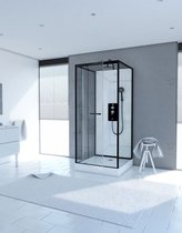 Cabine de douche carrée Aurlane 80x80cm - blanche avec profilés noirs - porte tambour - Lunar Square 80