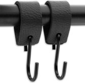 Brute Strength - Leren S-haak hangers - Antraciet - 2 stuks - 12,5 x 2,5 cm – Zwart zilver – Leer - handdoekhaakjes - Ophanghaken – kapstokhaak
