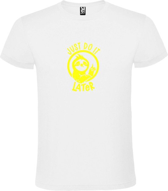 Wit T shirt met print van " Just Do It Later " print Neon Geel size L