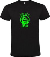 Zwart T shirt met print van " Just Do It Later " print Neon Groen size XXXL