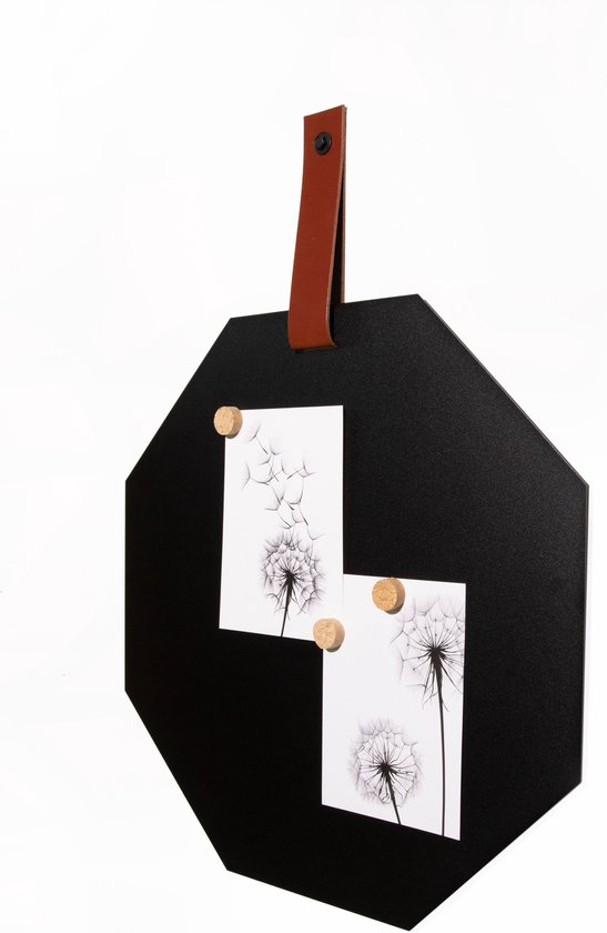 Tableau magnétique XL horizontal 50x100 cm - Sangles en cuir COGNAC -  comprenant 10