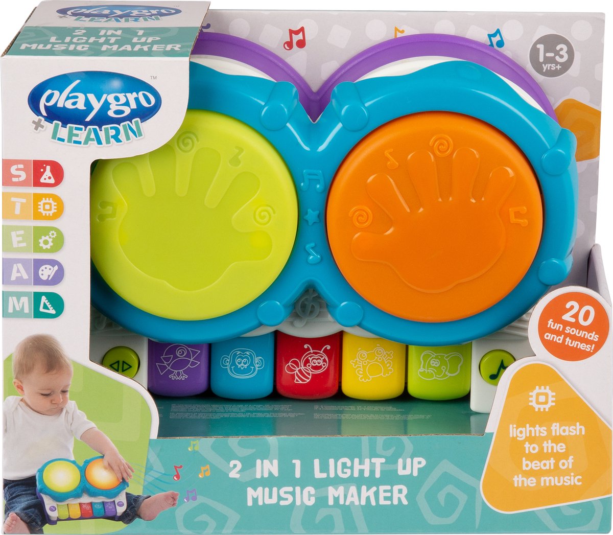 Playgro 2 in 1 Muziekmaker met geluid en licht - Djembee - muziekinstrument -