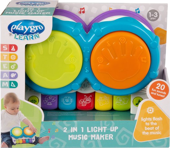Playgro 2 in 1 Muziekmaker met geluid en licht - Djembee - muziekinstrument - - Playgro