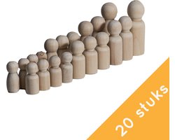 Homium Peg dolls set 20 stuks - Blanco houten poppetjes - pionnen - familieopstelling