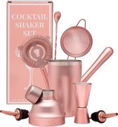 Cocktail Set - Shaker - Maatbeker - Barmaatje - Jigger - Zeef - Roerstaaf - Schenktuit - Flessenstop - Flesopener - RVS - Cadeau 8-delig - Champagne Pink