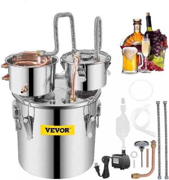 Vevor® Destilleerapparaat - Destilleerketel - Distilleerketel voor Alcohol - Destilleerapparaat Etherische Olie - Maak zelf Bier, Wijn of Sterke Drank - Fermentatie set