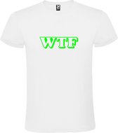 Wit T-shirt ‘WTF’ Groen maat XS