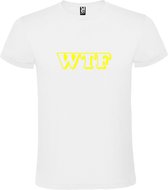 Wit T-shirt ‘WTF’ Geel maat XS