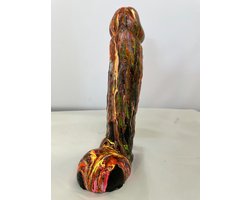 Handbeschilderde Piemelkunst van Keramiek Gips – Uniek Kunstobject – 18,5 cm – Cadeau & Decoratie - zwart/neon
