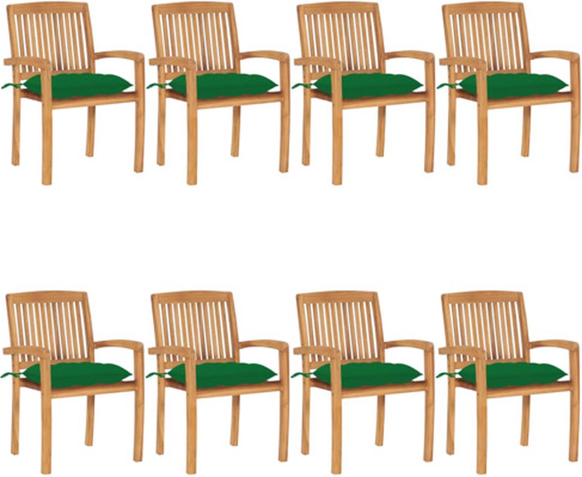 vidaXL - Tuinstoelen - stapelbaar - 8 - st - met - kussens - massief - teakhout