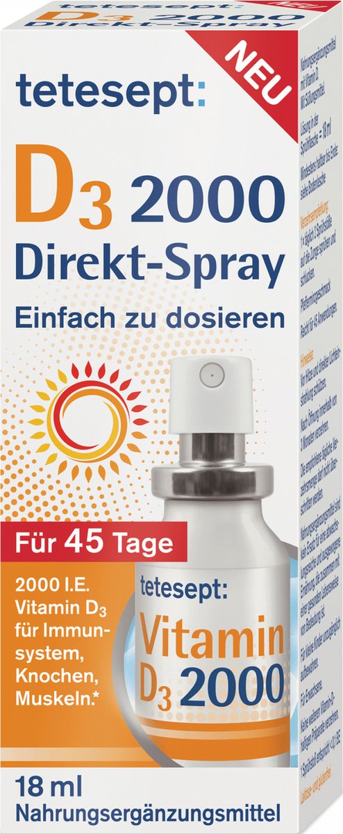 Tetesept Vitamin D3 2000 Spray Tetesept Vitamin D3 Spray. 2000 IU vitamin D3 for immune system, cooking, muscles
