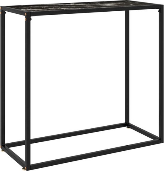 vidaXL Table murale Moderne Zwart 80 x 35 x 75 cm - Glas trempé et acier - Table