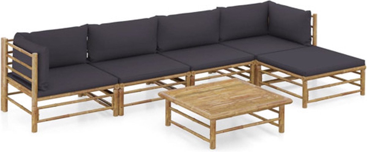Bol.com vidaXL - 6-delige - Loungeset - met - donkergrijze - kussens - bamboe aanbieding
