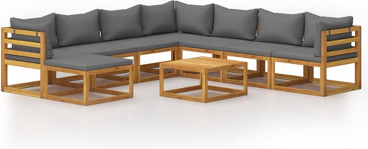Bol.com vidaXL - 9-delige - Loungeset - met - kussens - massief - acaciahout aanbieding