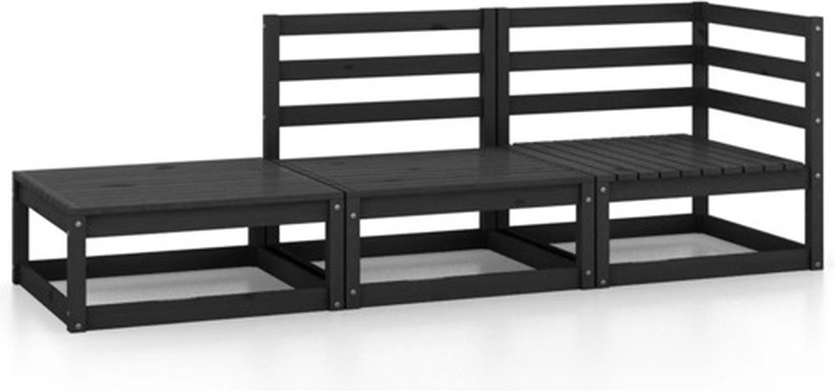 VidaXL balkon loungeset massief grenenhout zwart 3-delig