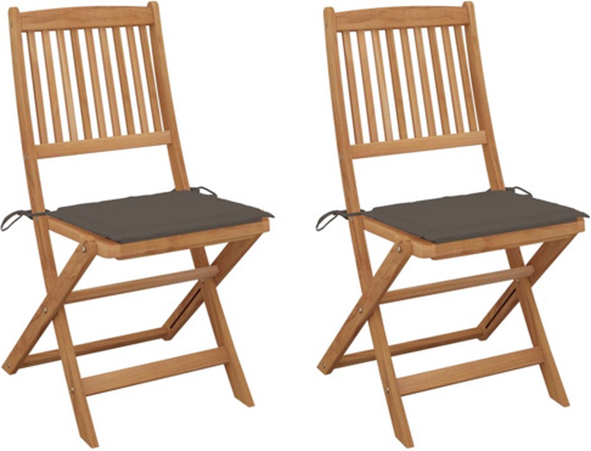 vidaXL - Tuinstoelen - 2 - st - inklapbaar - met - kussens - massief - acaciahout