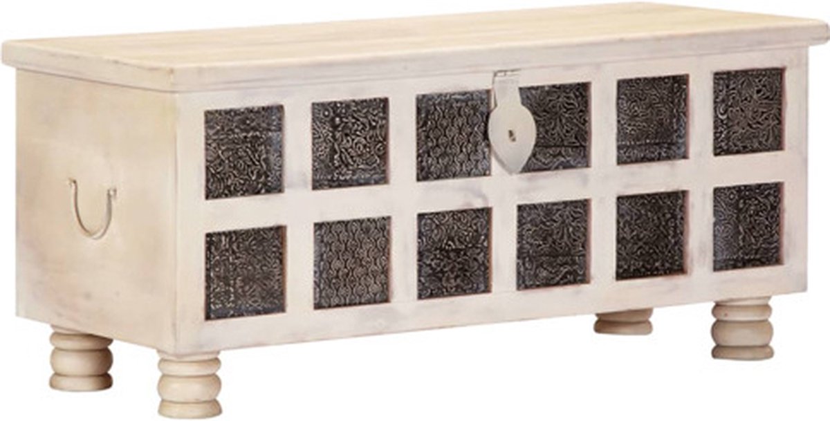 vidaXL Opbergkist 110x40x45 cm massief acaciahout wit
