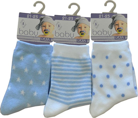 Baby sokjes - maat 19/20 - licht blauw - 12 paar - 90% KATOEN - Naadloos