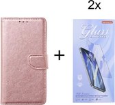 Bookcase Geschikt voor: Oppo Find X5 Pro - Rosé Goud - Portemonnee hoesje met 2 stuk Glas Screen protector