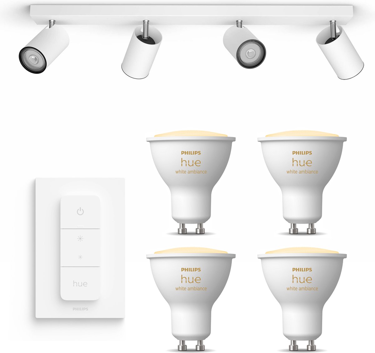 Philips myLiving Kosipo Opbouwspot Wit - 4 Lichtpunten - Spotjes Opbouw Incl. Philips Hue White Ambiance GU10 & Dimmer - Bluetooth
