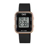 Q&Q model m207j004y-dameshorloge-digitaal- zwart/rose-2 tijden-stopwatch-alarm-backlight-datum-5 bar waterdicht