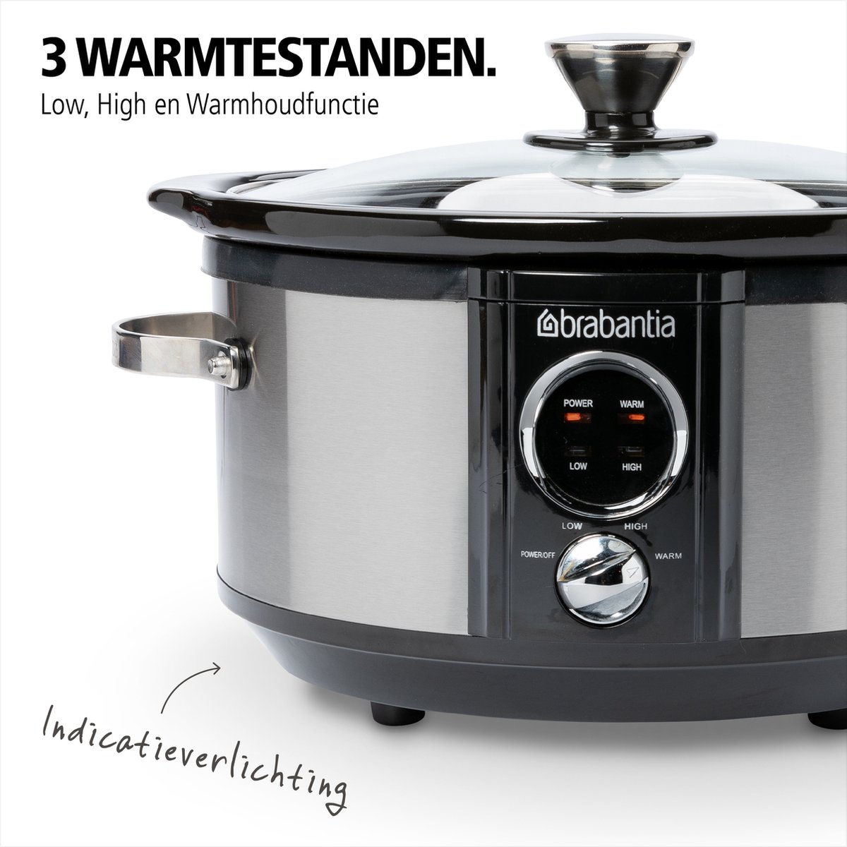 Afbeelding 2 van Brabantia BBEK1081 Slowcooker - 3.5 Liter - 180 Watt - Warmhoudfunctie - Keramische binnenpan