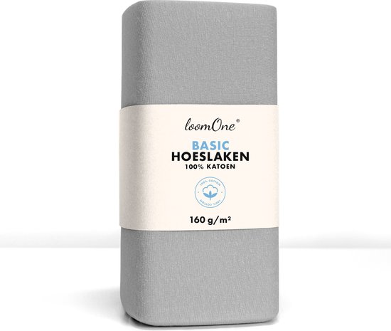 Loom One Hoeslaken – 100% Jersey Katoen – 90x220 cm – tot 40cm matrasdikte– 160 g/m² – Grijs